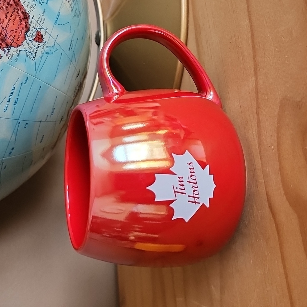 Tim Horton's iridescent red coffee mug
